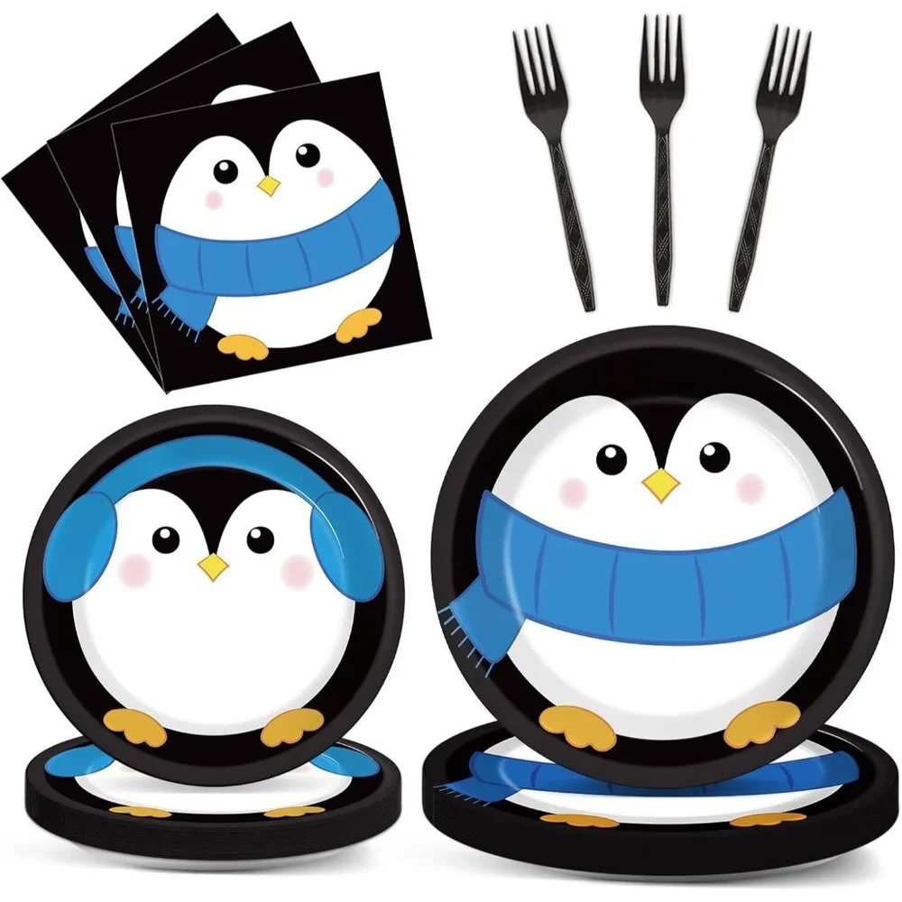 Premium Penguin Birthday Party Tableware - 96 Pcs for a Delightful Celebration